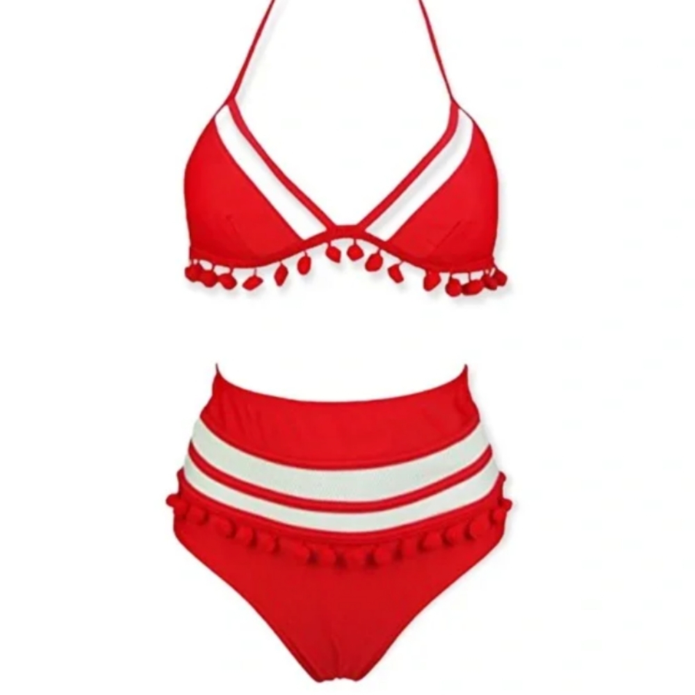NWOT Cocoship Retro Pompon Bikini Set